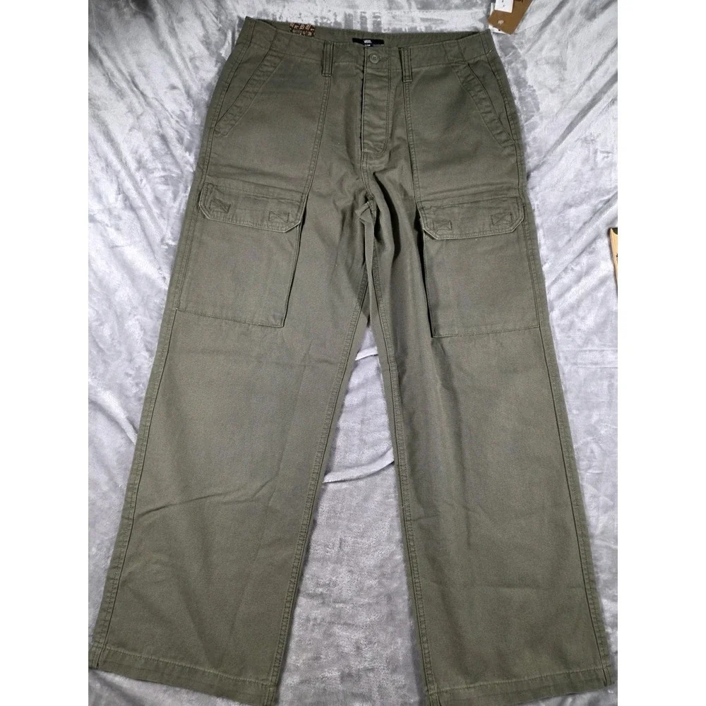 NWT Vans Women's Size 31 (34x31) Olive Green Canvas Arroyo Wide Leg Cargo Pants - Picture 2 of 10